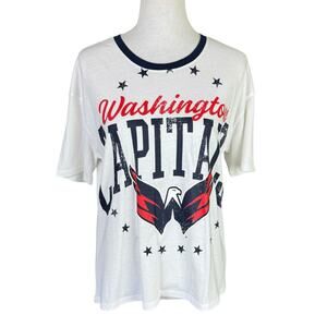 NHL NWT Washington Capitals Women's Graphic Ringer Crew Short Sleeve Tee